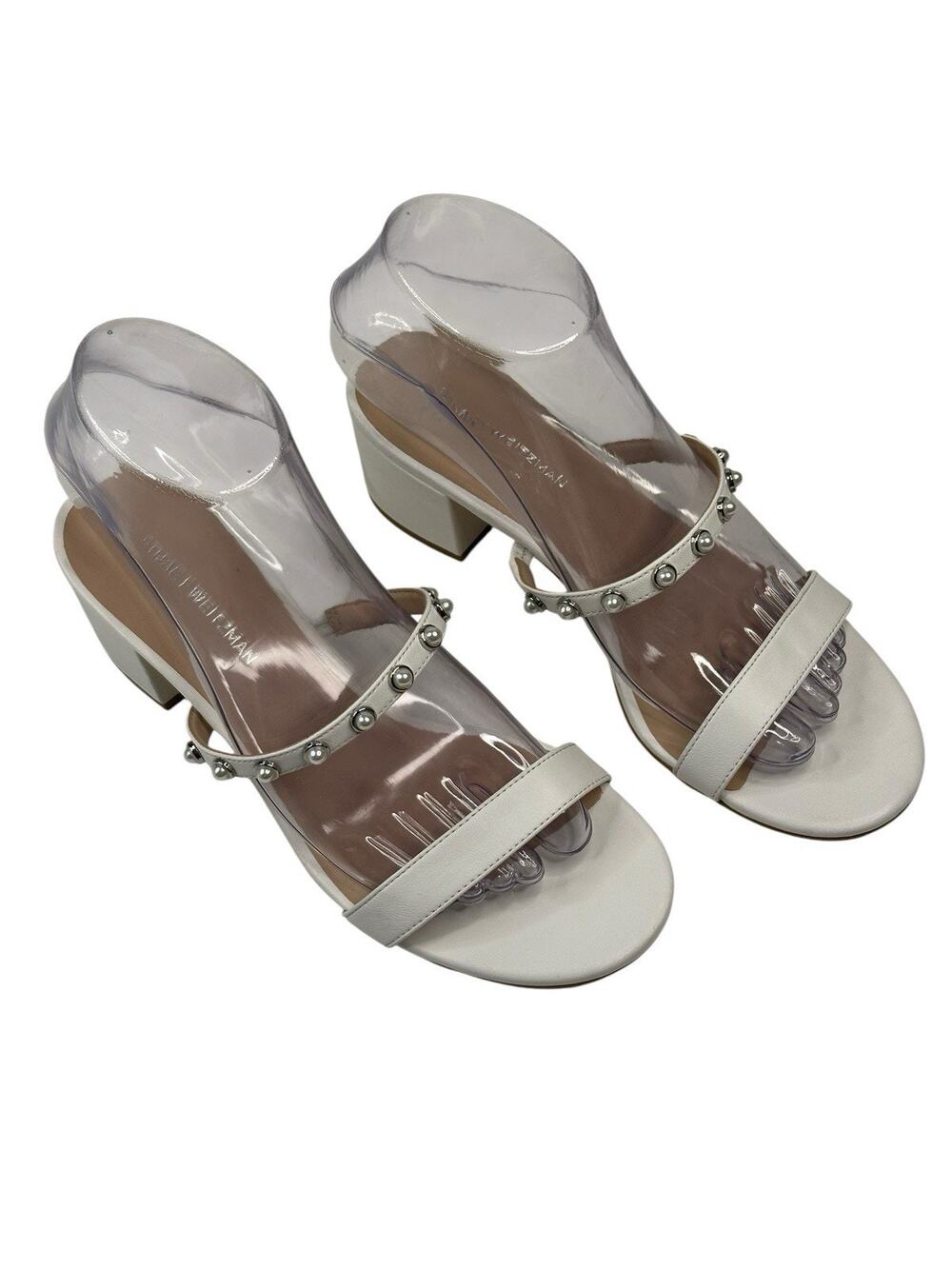 STUART WEITZMAN Pearly Strap Sandals White Leather Slip On Womens 7B New $475